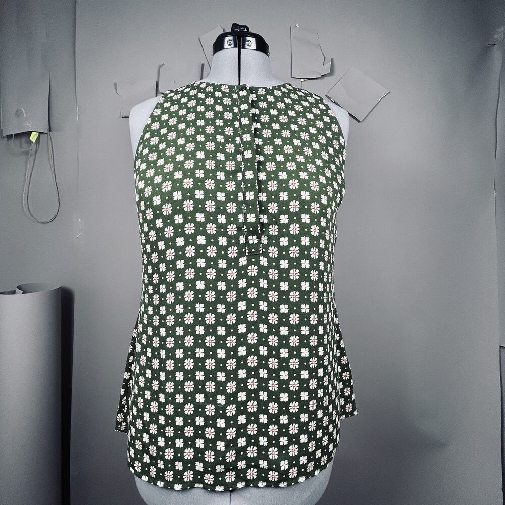 Cabi Green Floral Daisy Print Blouse Size M Sleeveless Boho Hippie Cottagecore - Picture 10 of 12